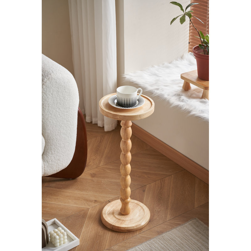 Solid Wood Tray Top Pedestal End Table, Brown, Natural Wood