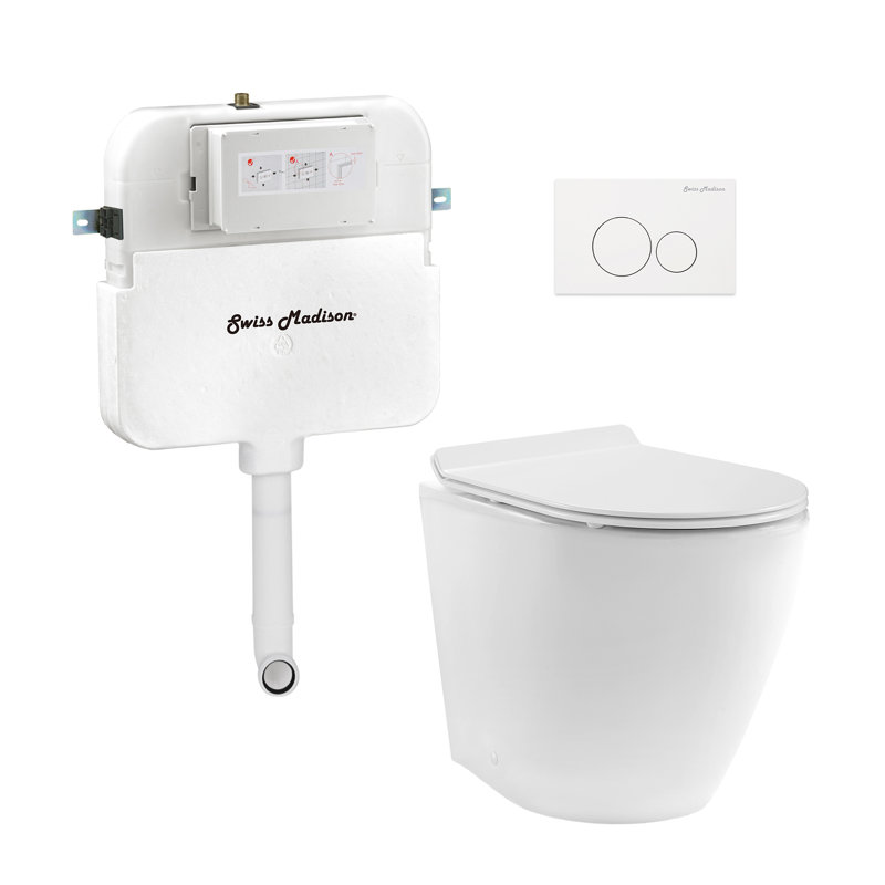 St. Tropez Back-To-Wall Toilet Bundle 0.8/1.6 GPF Dual Flush With Flush Plate, Glossy White