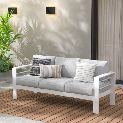All-Aluminum Outdoor Sofa for all Weather, 3-Person Patio Seating with Soft Cushion, Outdoor Seating with 3.2" Widened Armrest