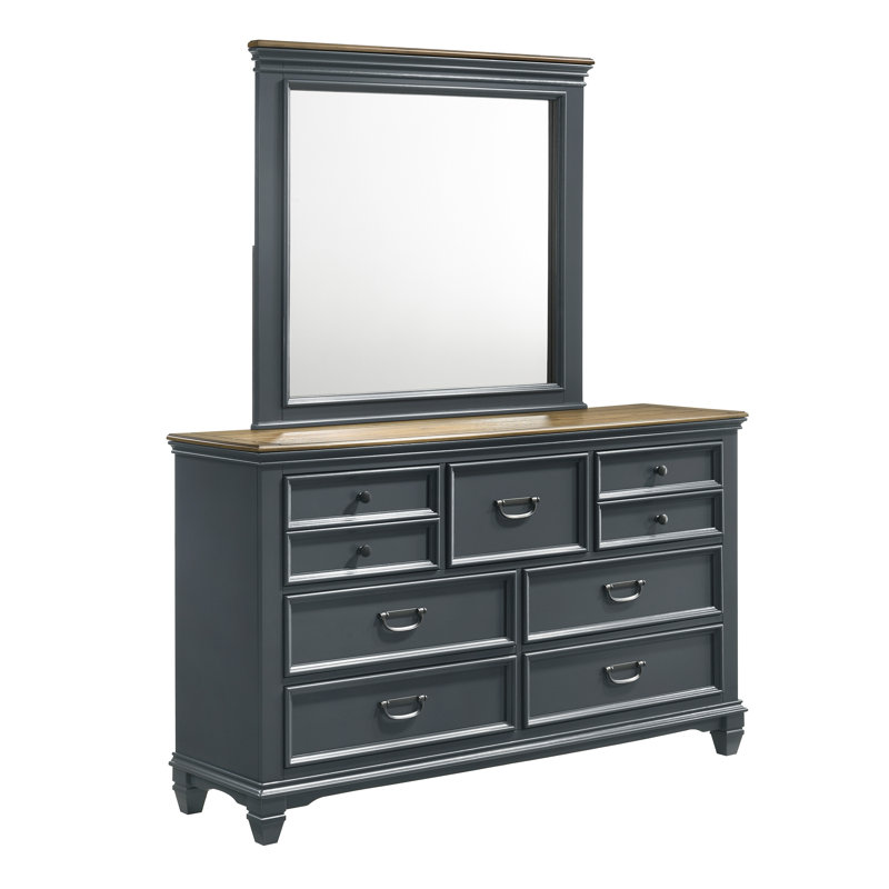 Commode 7 tiroirs avec miroir Semaj, Bleu