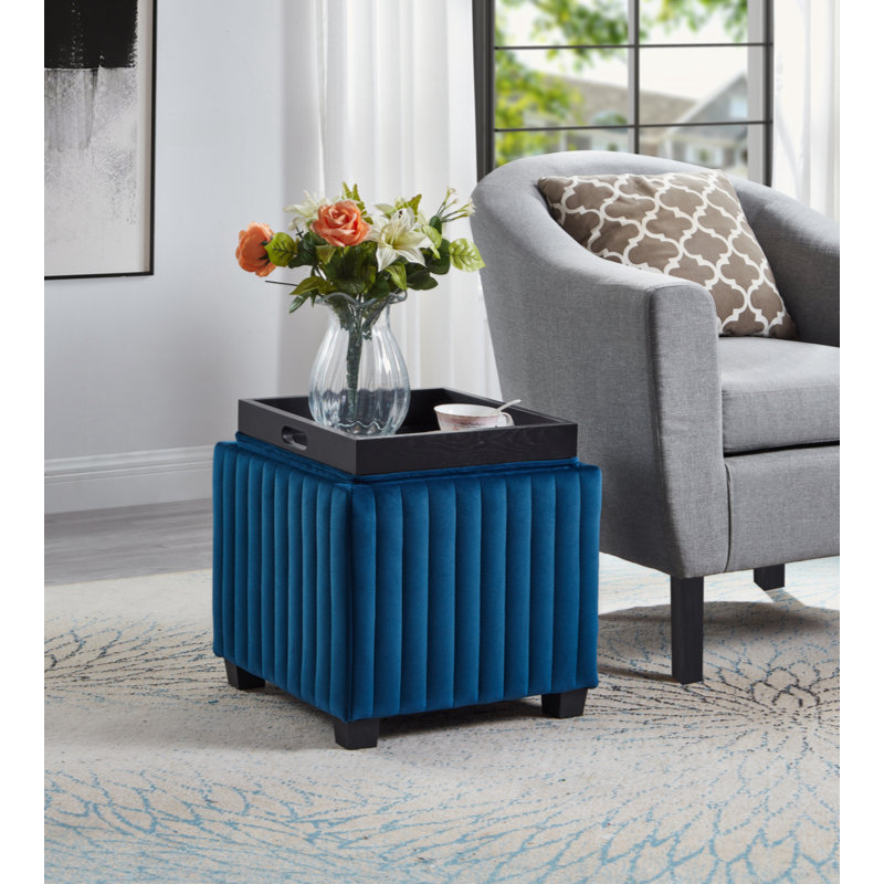 Ekstrom Upholstered Ottoman, Navy Blue Fabric