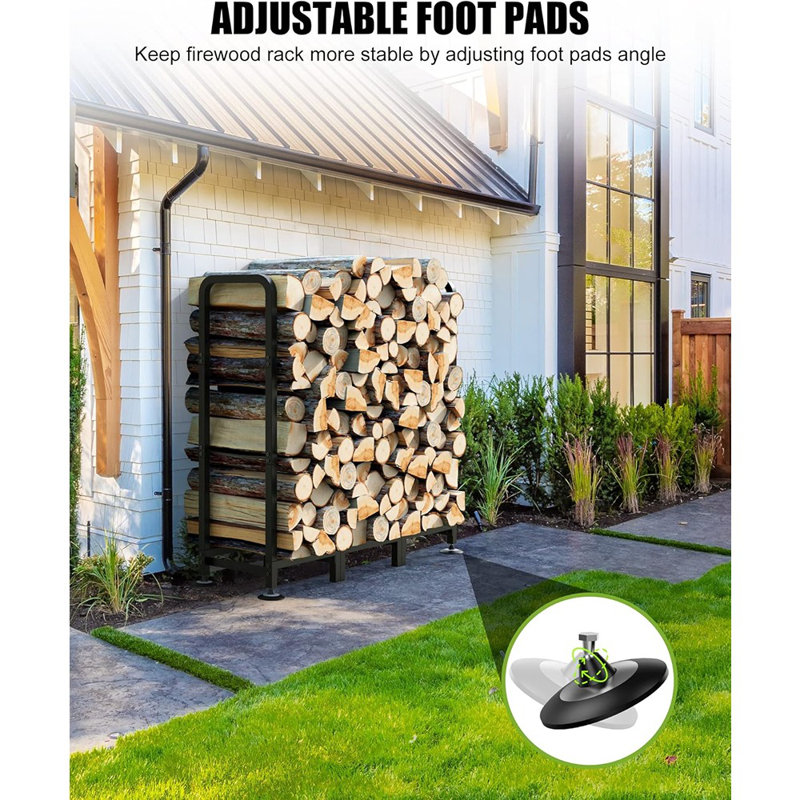Support de bois de chauffage extérieur avec couvercle, support de bois intérieur de 4 pi pour le bois de chauffage, support de bois de chauffage imperméable à l'extérieur, support de bûches réglable et robuste pour terrasse de patio, noir