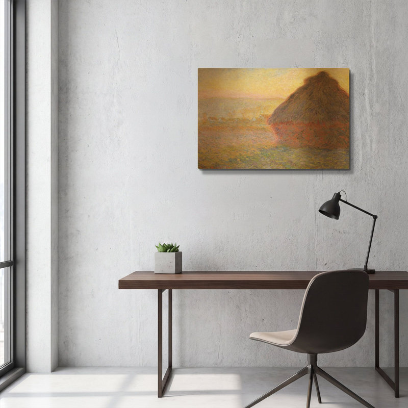 «Grainstack Sunset» par Claude Monet, art mural en métal doré, 16 po x 12 po, 36"x24"