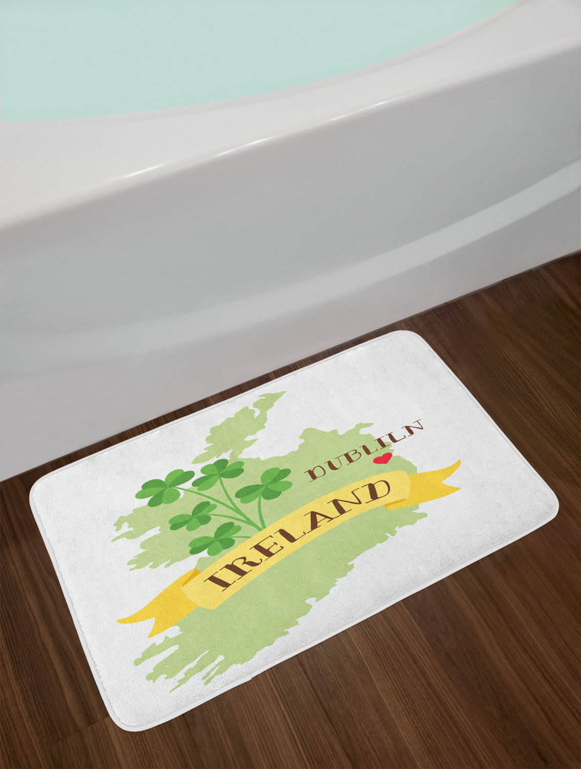 Ambesonne Nature Dublin Wording Green Shamrock Leaves on a Plain ...