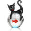 Figurine de chat noir en verre soufflé à la main - boule de cristal décorée de chat perché pour la maison et le cadeau