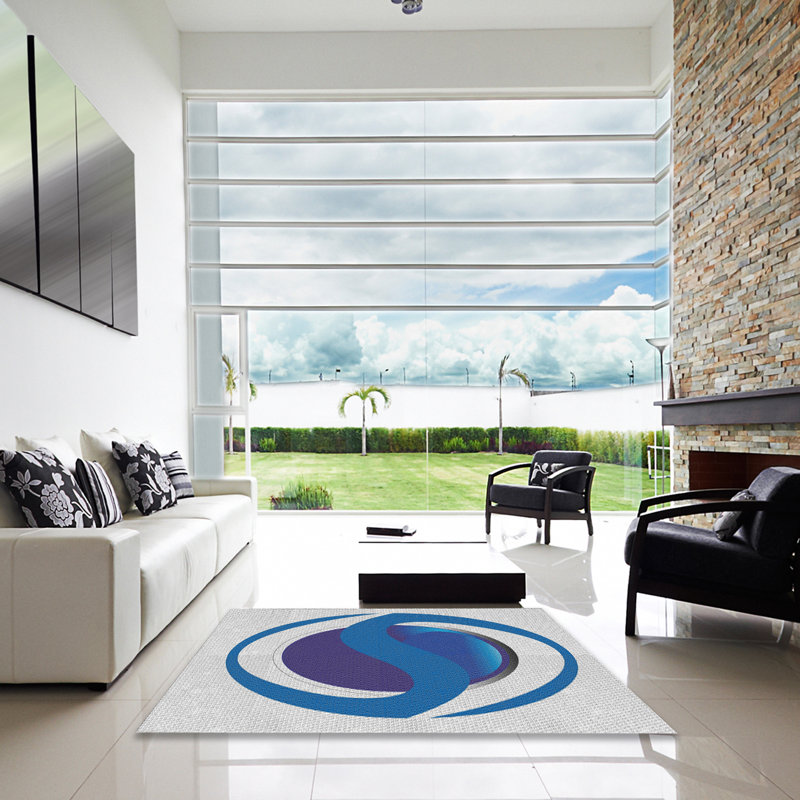 Tapis rose/bleu à motifs, Carré 8 pi