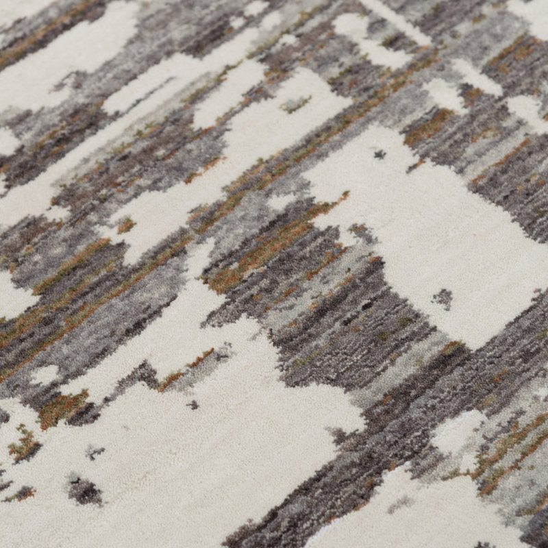 Nuaymah gris abstrait tissé à la machine recyclé P.E.T. Tapis, Rectangle 8 pi x 10 pi