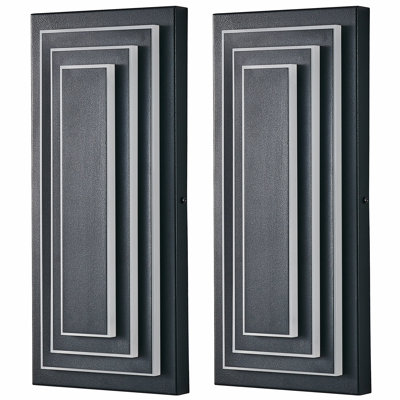 Éclairage de garage d'extérieur à 3 niveaux 15,7 po d'extérieur avec applique murale à DEL noire et étanche (paquet de 2)