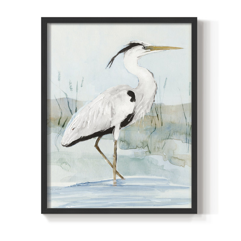 Heron on Blue I, reproduction encadrée - bois massif, Noir, noir, noir, noir, H 21 po x l 17 po