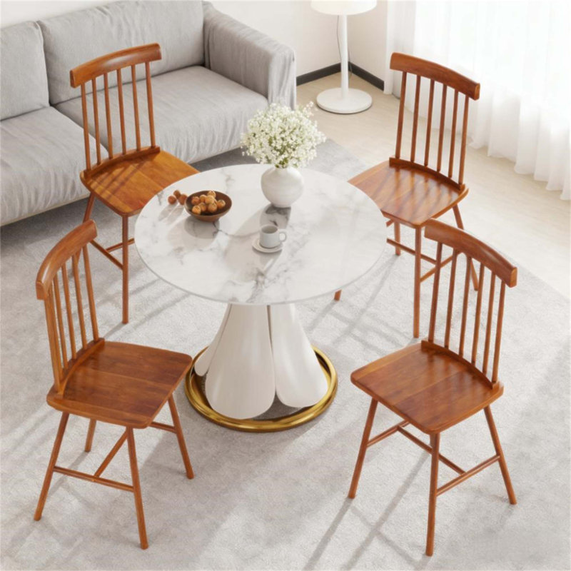 Ensemble de 4 chaises de cuisine confortables, chaises de salle à manger avec structure en bois d'hévéa et dossier à broche pour un confort d'assise amélioré et un style campagnard (seulement chaise)