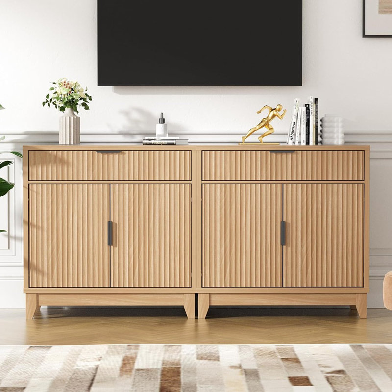 Buffet moderne avec tiroir, portes cannelées et tablette réglable - chêne
