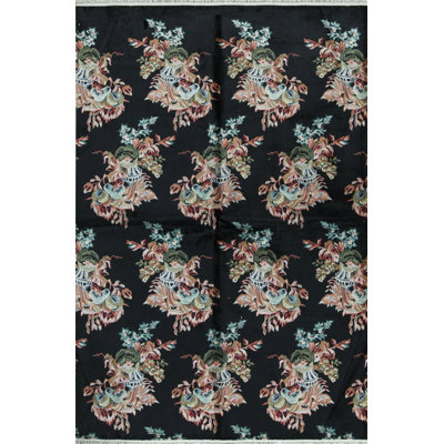 Tapis rose et bleu noué à la main de haute qualité