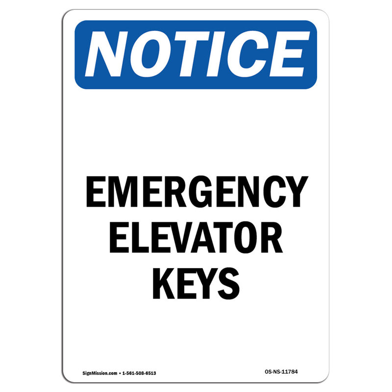 Emergency Elevator Keys Sign