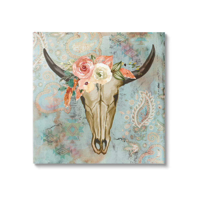 «Southwestern Paisley Animal Skull» par ND Art - impression, H 17 po x l 17 po x P 1,5 po, Toile tendue