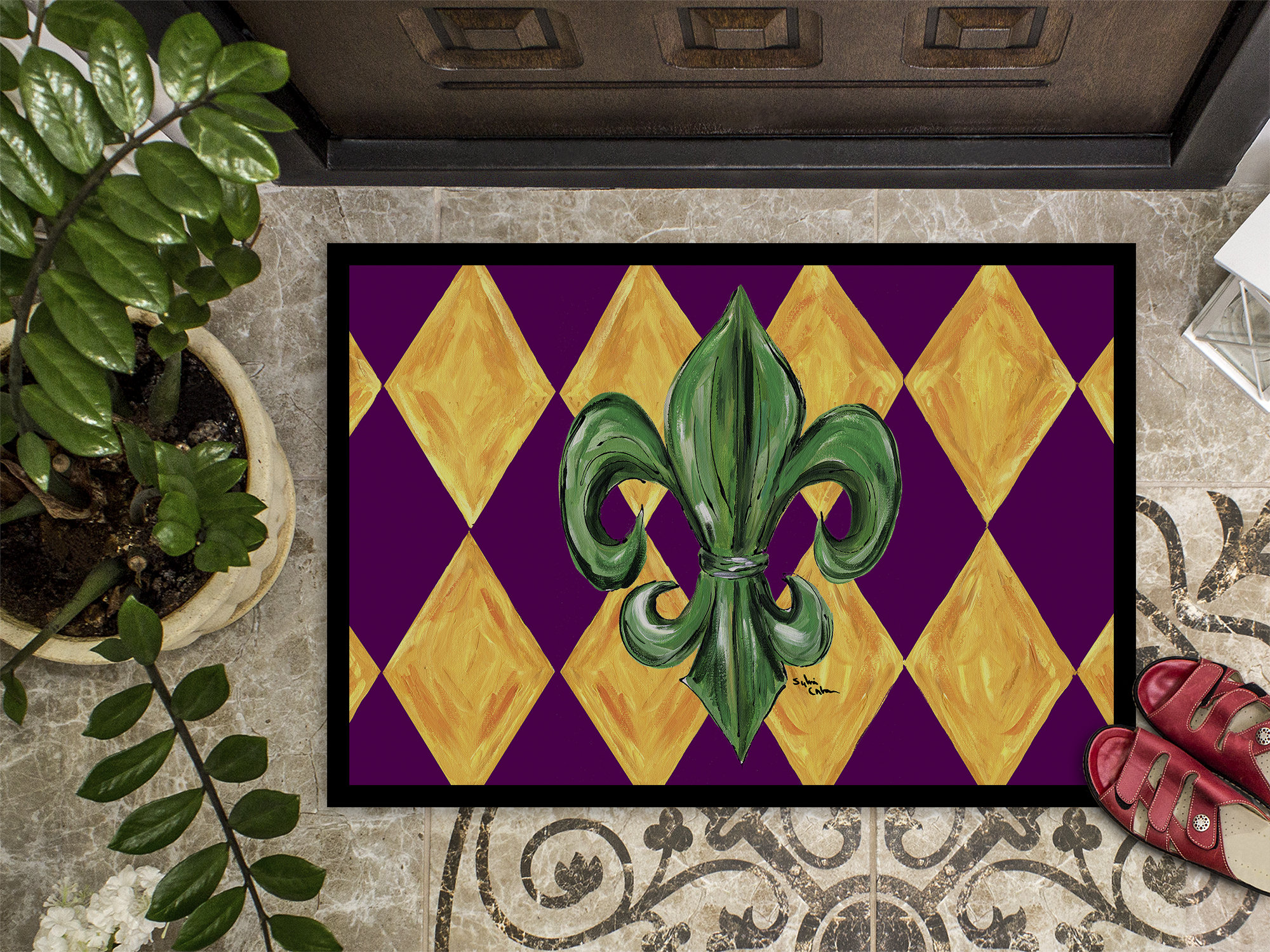 Fleur De Lis Living Hayslett Mardi Gras Fleur De Lis Purple Green and
