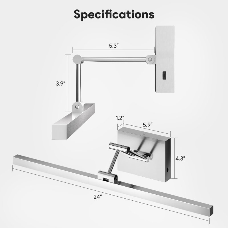 1-Light 24''Bathroom 3CCT Modern LED Vanity Light Fixture with 360° Rotatable Head & Swing Arm, Brushed Nickel