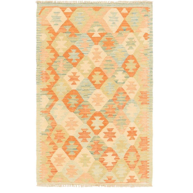 Tapis de zone en laine noué la 2 pi 7 po x 4 pi one-of-kind à la main Elland