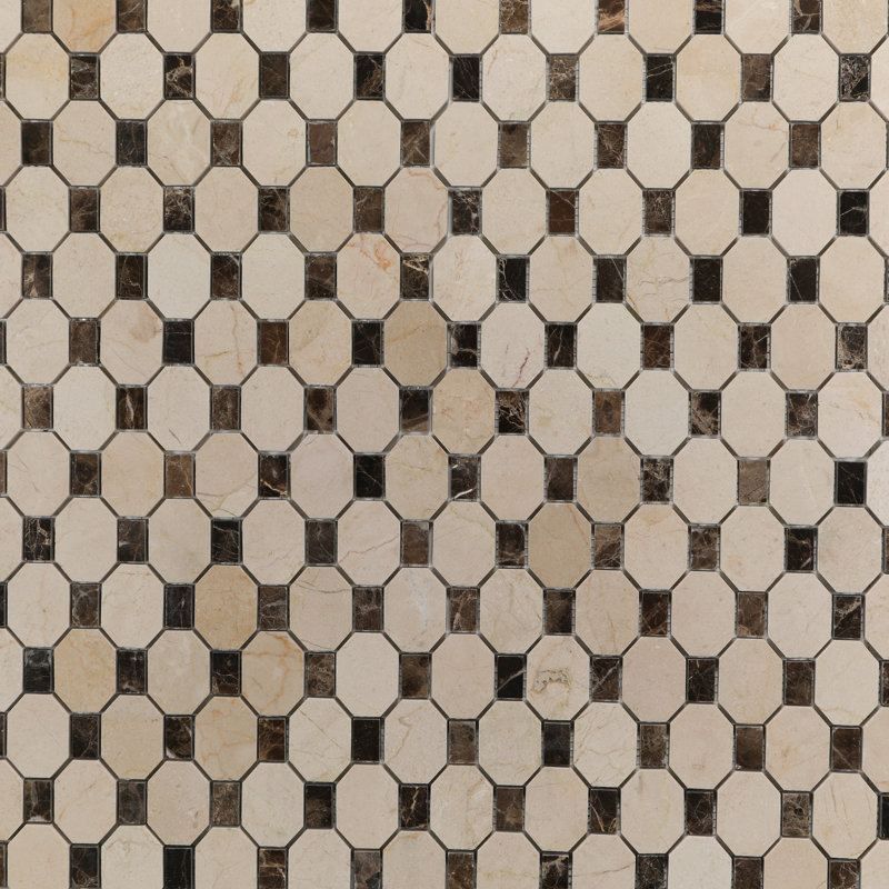 Marble Octagon and Dot Mosaic Wall & Floor Tile, Cream/Brown