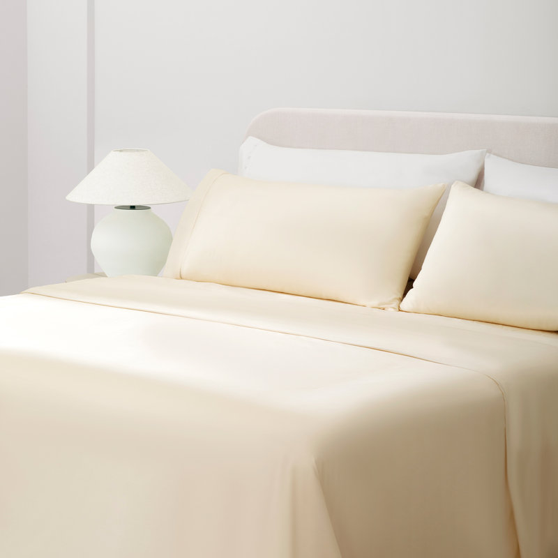 Ensemble de draps, draps 100% coton peigné, extra doux, respirant pour lit très grand avec poche profonde de 15 po, draps de luxe 4 pièces pour hôtel (ivoire)