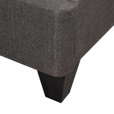 Twin-Size Platform Bed Base, Upholstered Mattress Foundation Bed Frame, Dark Grey
