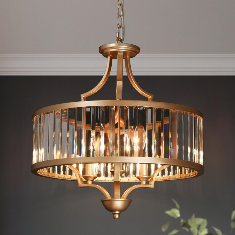 Eryca 3 - Light Dimmable Crystal Dining Room Drum Gold Chandelier UL Certified