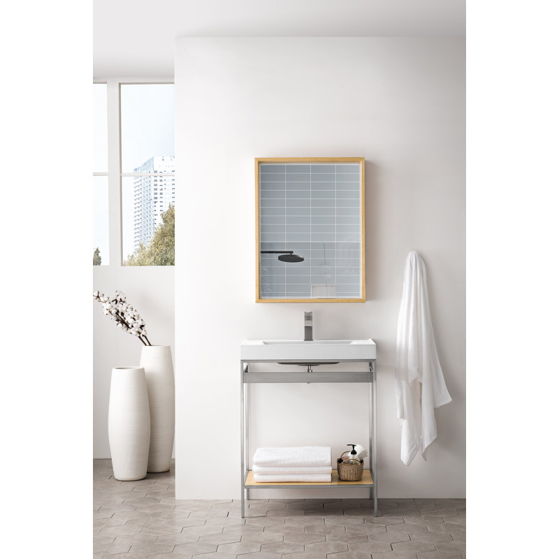 Milan Beveled Wall Mirror, 35.38" x 35.38", Natural Ash