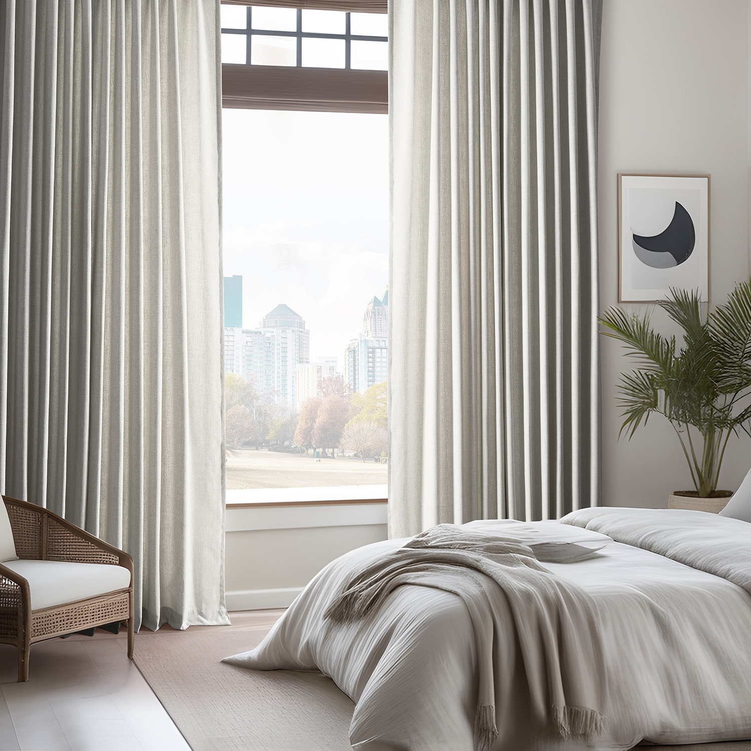Farmbry Faux Linen Curtain Panel Set, Light Sand, 50" W x 84" L