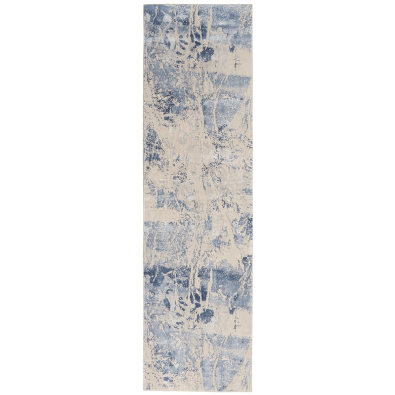 Corpuz Abstract Blue/Cream Area Rug, Runner 2'2" x 7'6"