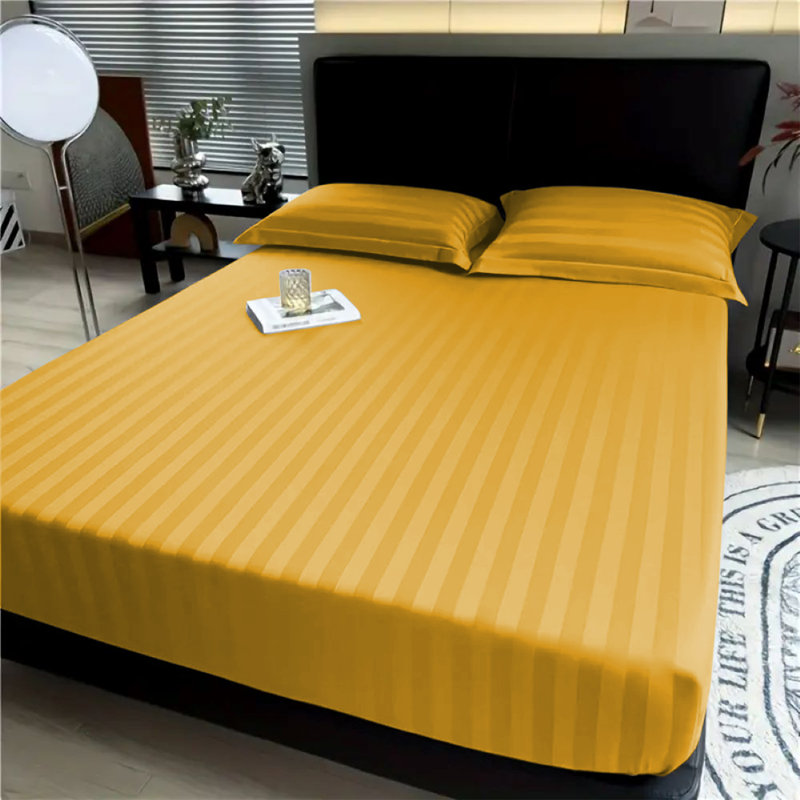 Aspire Homeware Luxury 40cm Deep Striped Fitted Sheet for Hotel Style Bedroom Comfort, Ochre, Super King (6')