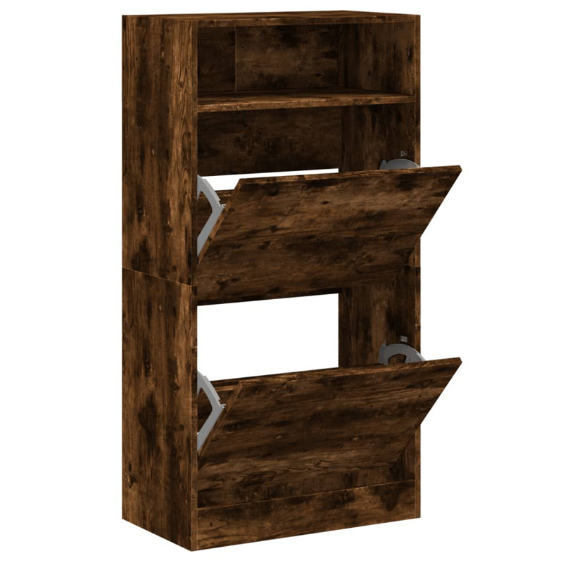 6 Pair Shoe Storage Cabinet, Smoked Oak