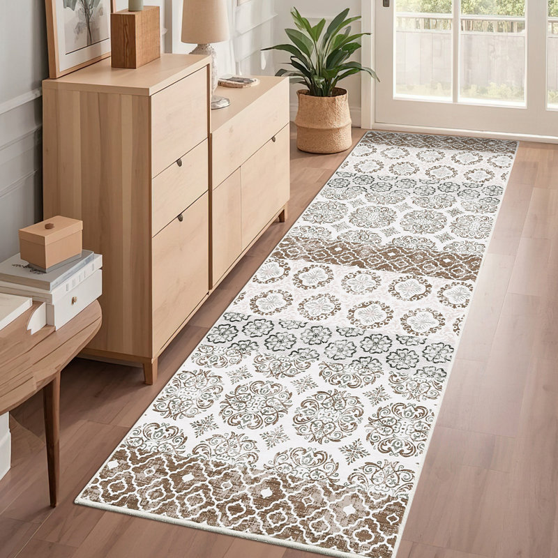 Large Machine Washable Rugs Vintage Floral Geometric Living Room Rugs Non Slip Stain-Resistant Oriental Floor Carpet Non Shedding Low Pile Rugs