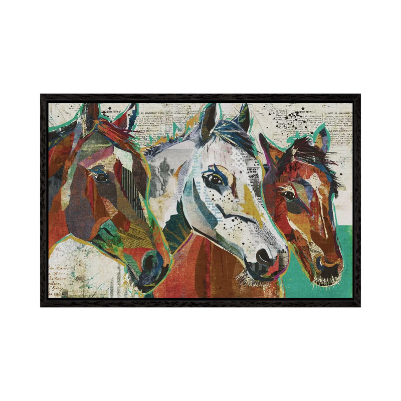 3 Horses by Traci Anderson - Painting on Canvas, 45.72cm H x 66.04cm W x 3.81cm D, Black Framed