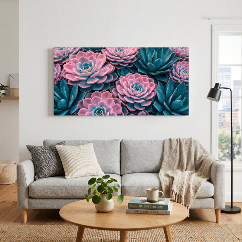 Ensemble de 1 tableau sur toile à motif succulent, 32“W x 16”H, Wrapped Canvas