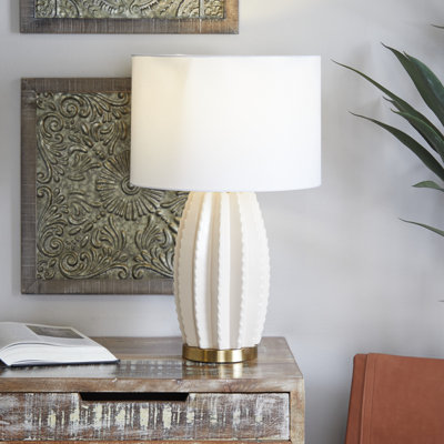 Lampe de table crème en céramique avec abat-jour tambour