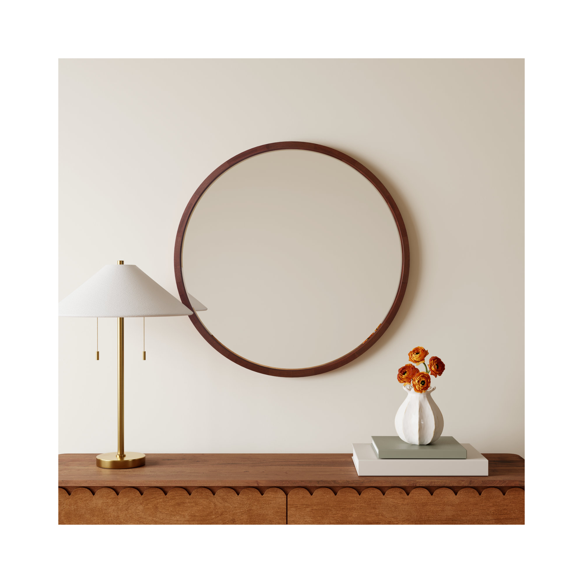 Glover Solid Wood Mirror, Walnut Brown, 30" x 30"