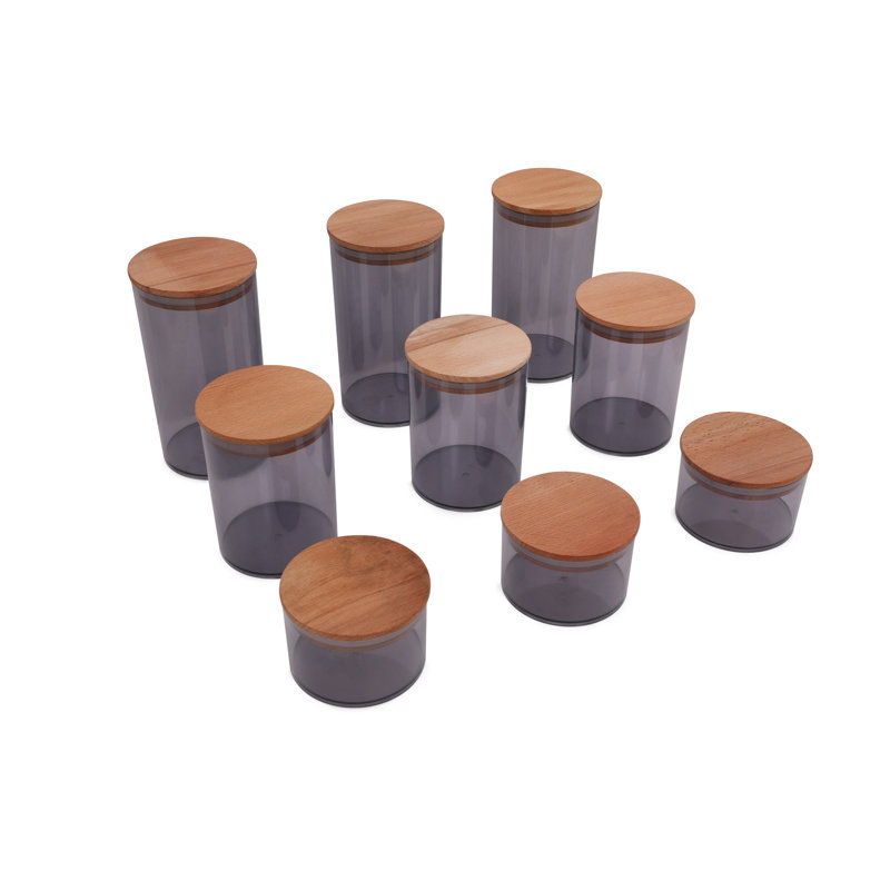 9-Piece Storage Box Set with Wooden Lids, Includes 3 Boxes (4 in. x 4 in. x 7.3 in., 33.8 fl oz), 3 Boxes (4 in. x 4 in. x 5.3 in., 27.1 fl oz), 3 Boxes (4 in. x 4 in. x 2.8 in., 13.5 fl oz) | Stylish, Space-Saving Solution for Organizing Home & Office