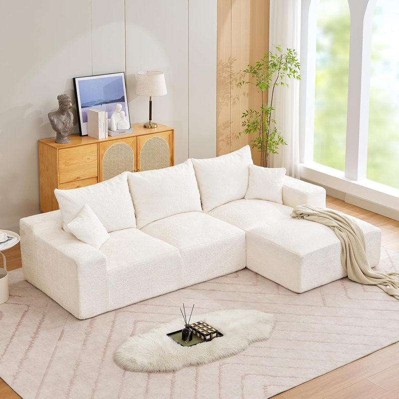 Canapé modulaire de 110 pouces, canapé convertible en chenille avec 2 coussins décoratifs, canapé en L surdimensionné à assise profonde