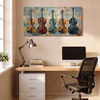 Violin Musical Instruments Abstract Art Canvas Wrapped Wall Art Oil Painting Print Set Of 1