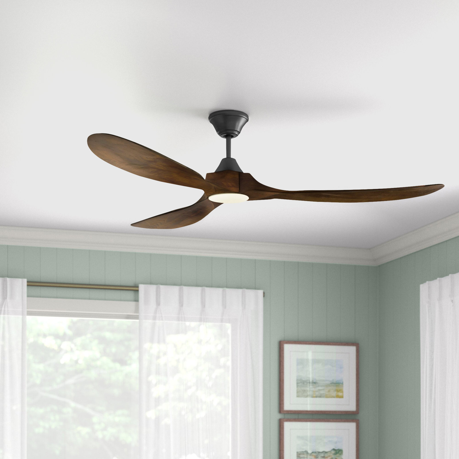 Ceiling Fan with LED Light Kit, Matte Black with Dark Walnut Blades, 52 inches