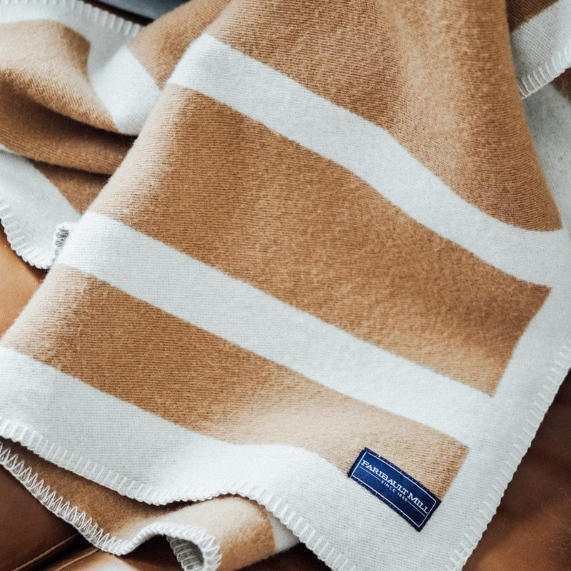 Reversible Framed Stripe Wool Throw, Beige
