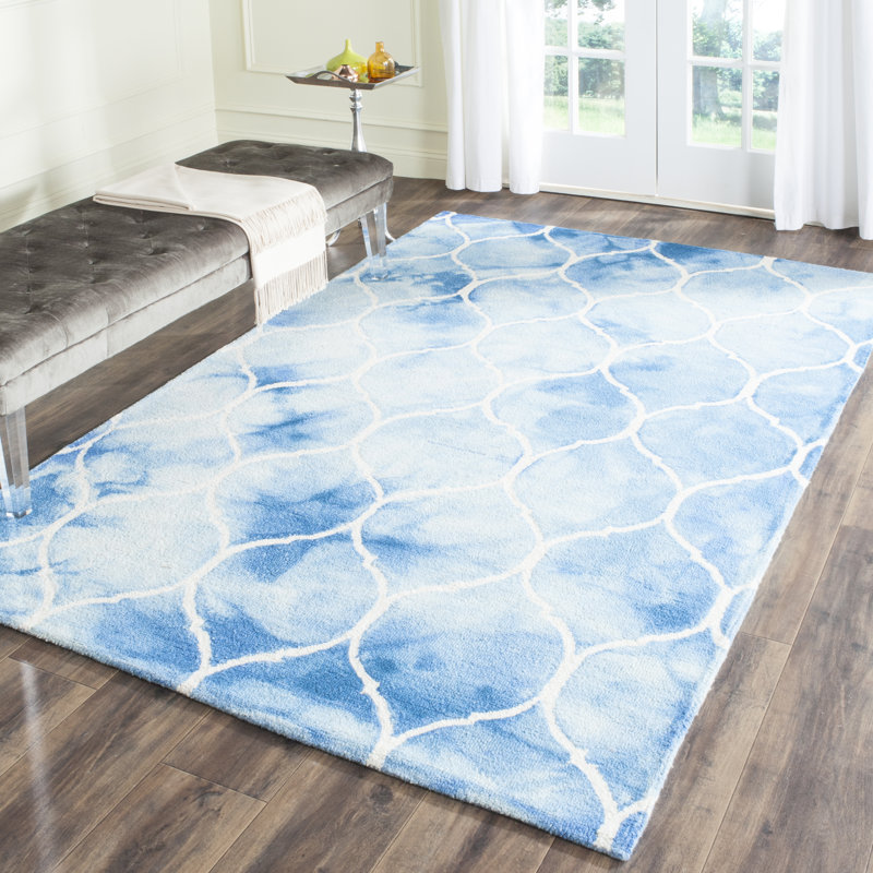 Coleman Hand Tufted Wool/Cotton Geometric Rug in Blue/Ivory, Rectangle 8' x 10'