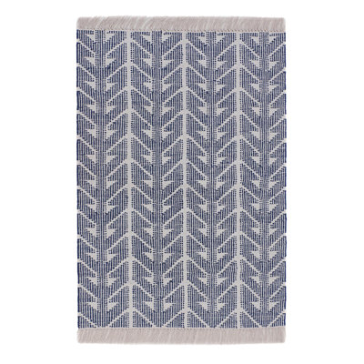 Up And Down Geometric Area Rug in Blue/White