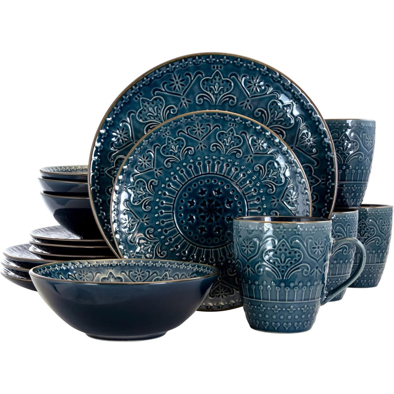 Golston Stoneware Dinnerware Set 16 Piece - Service for 4, Blue