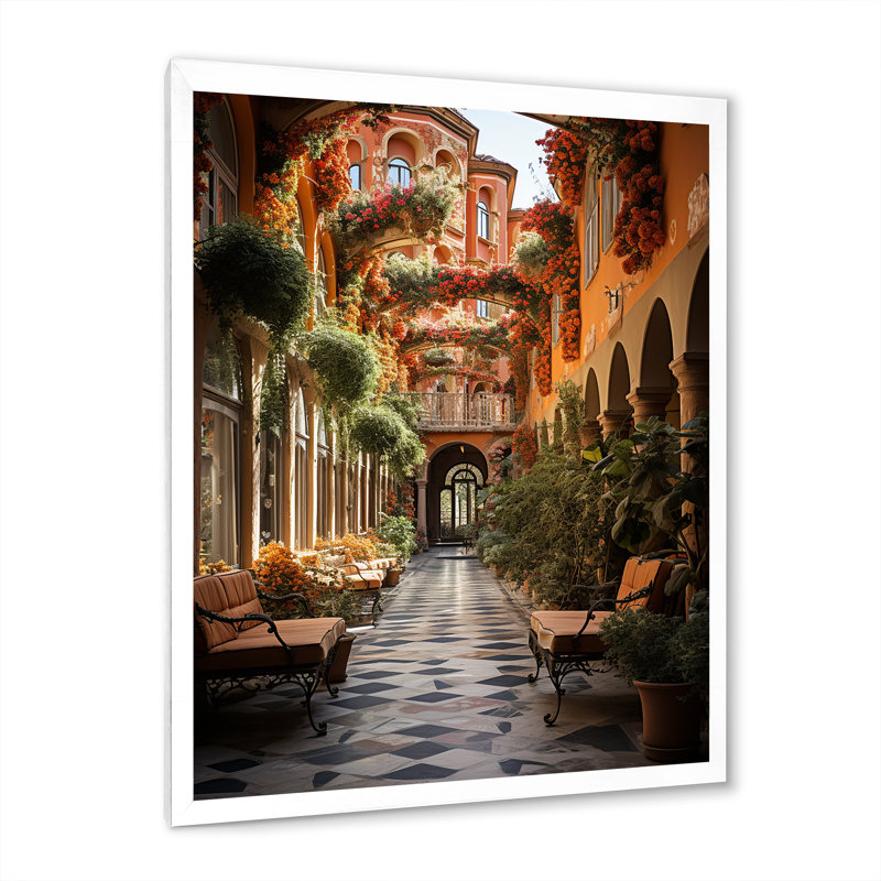 Espagnole, art mural espagnol, reproduction de paysage hacienda - Arabu espagnol hacienda, Cadre photo blanc