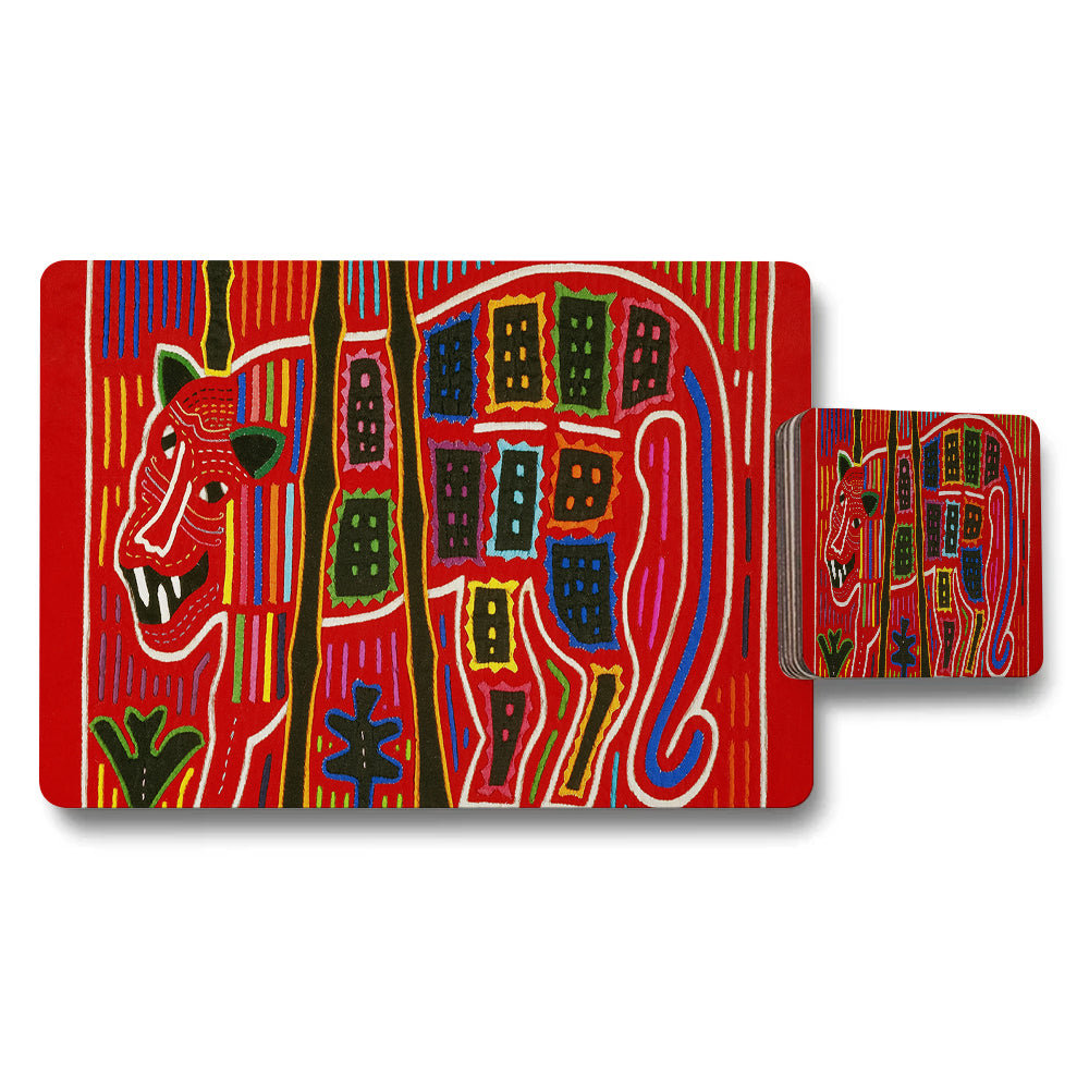 Colorful Abstract Red Dragon Placemat and Coaster Set