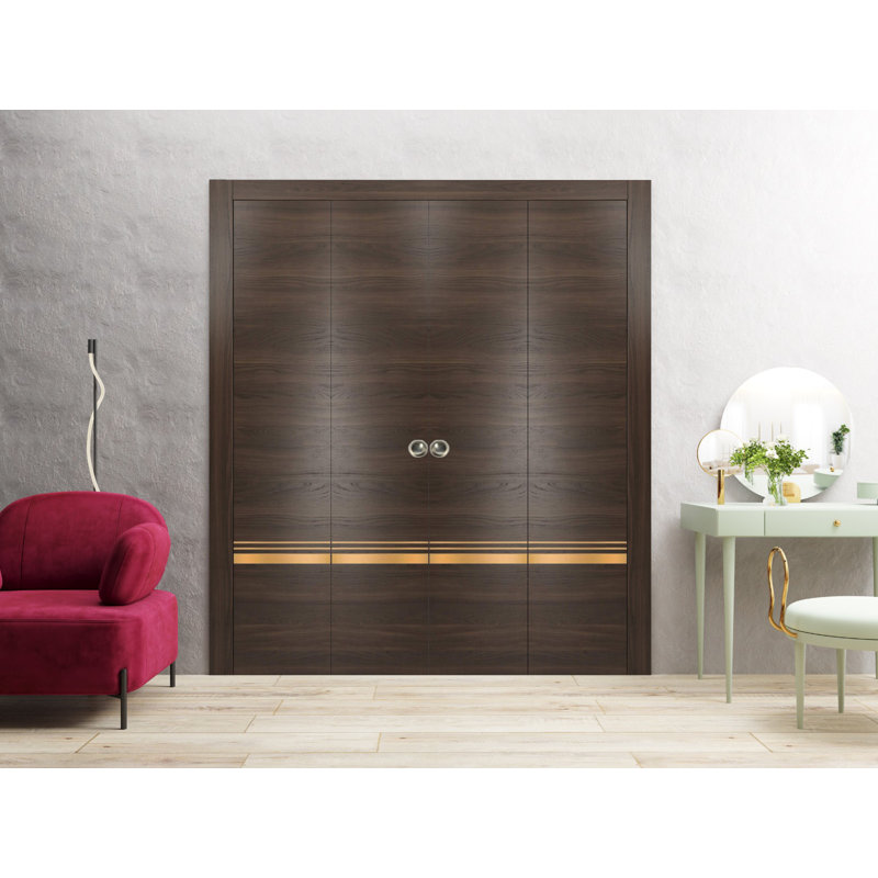 Porte pliante à panneaux en bois, Frêne chocolat, 72 po x 80 po