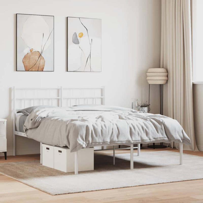 vidaXL Metal Bed Frame with Headboard White, White, 140 x 200cm