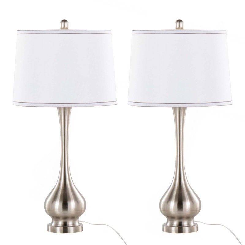 Cairo 28.75" Contemporary Metal Table Lamp In Brushed Nickel And White Linen Shade With Silver Trim From Grandview Gallery - Set Of 2