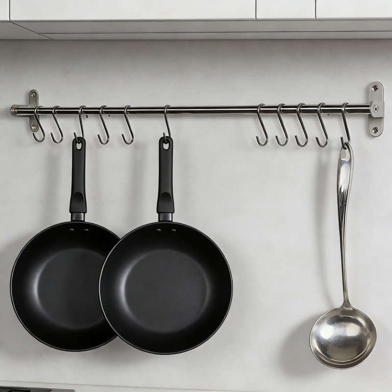 Ensemble de rail de cuisine mural professionnel en acier inoxydable avec support à casseroles