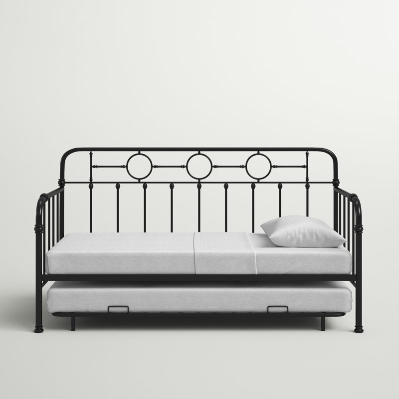 Twin Black Metal Daybed with Trundle and Drawer